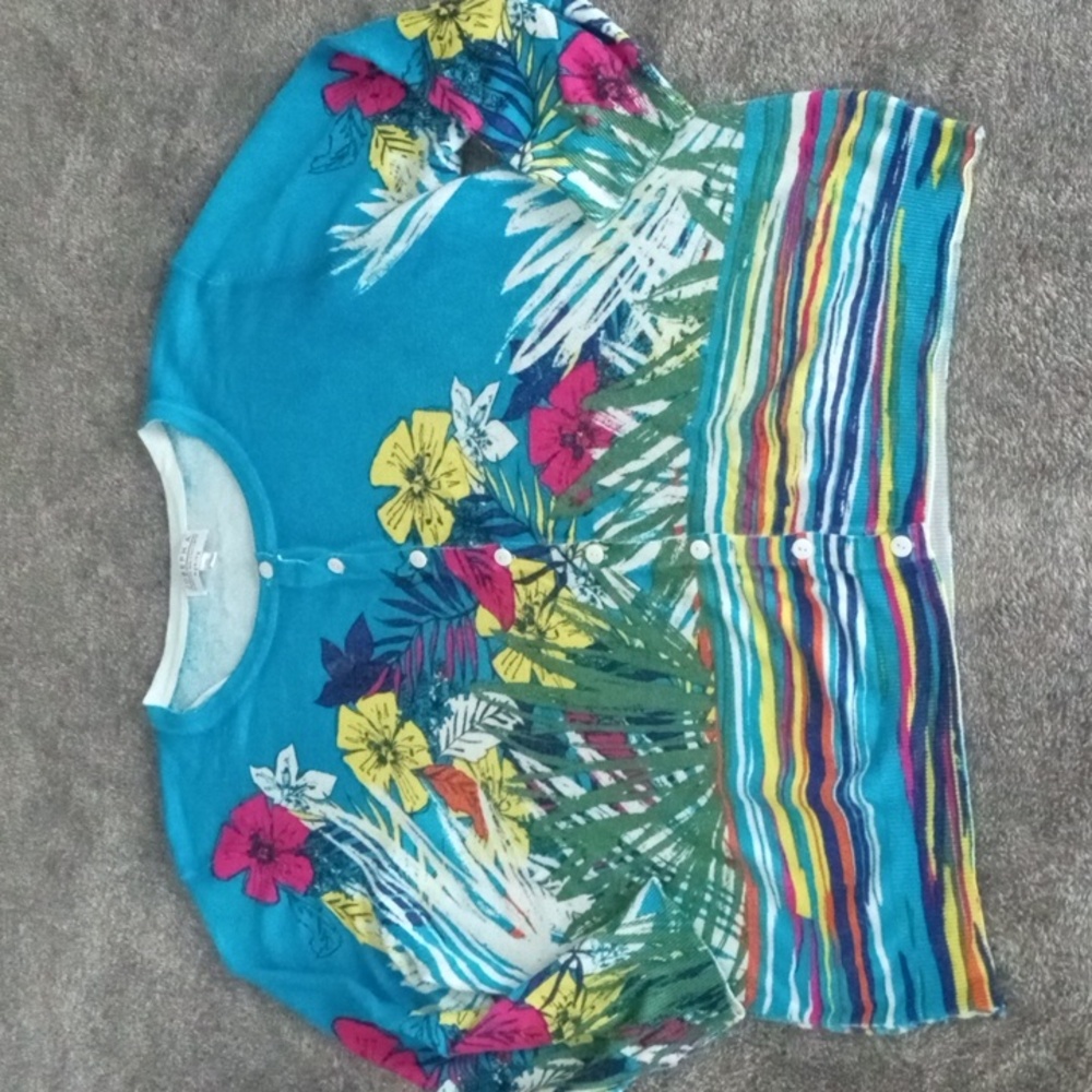 Joseph A. bold floral cropped sleeve cardigan